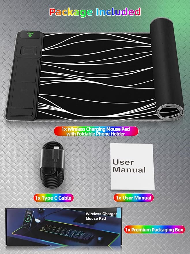 Mouse Pad with Adjustable Phone Stand Dual Wireless Charger, 15W Fast Charging Desk Mat, Extra Large 31.5x15.75 Waterproof Desk Pad for iPhone Samsung Air-Pods, Gaming Mousepad w/ 11&4 RGB