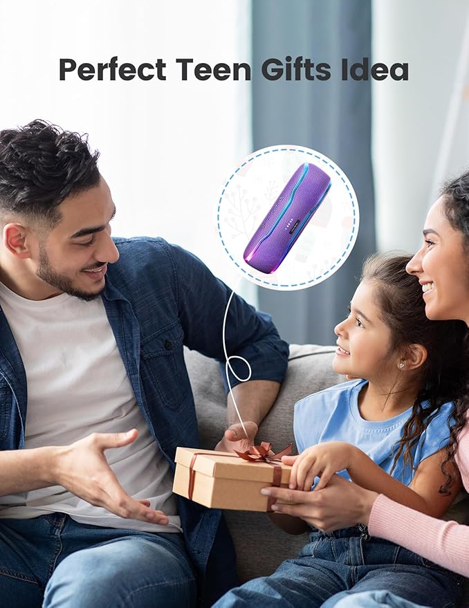 ERKEI SEHN Bluetooth Speaker, IPX7 Waterproof Wireless Speakers, Flashing Light, 25W Super Bass, 24H Playtime, Birthday Valentines Gifts for Him/Men, TWS Pairing, Beach Vacation Essentials, Purple