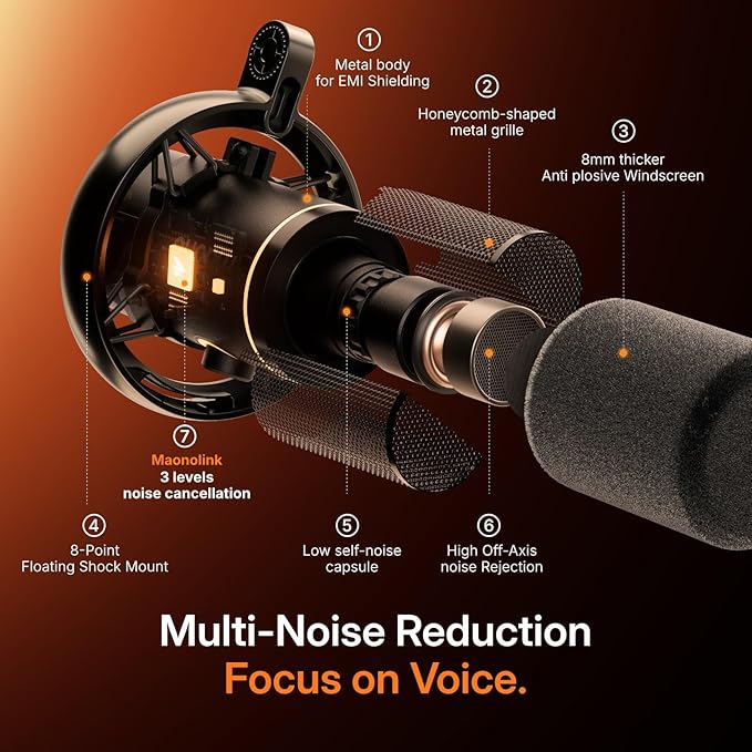 MAONO PD200W Hybrid Wireless Podcast Microphone for PC, XLR USB Dynamic Mic Kit with Boom Arm, Software, Noise Cancellation, for Vocal Recording, Streaming, Content Creation, Home Studio, Voiceover