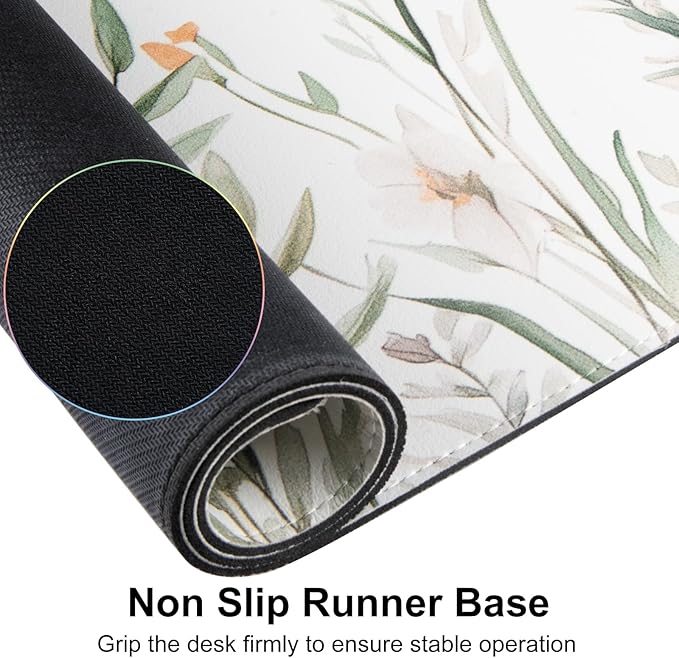 QIYI Large Mouse Pad for Desk, Floral Computer Desk Mat for Keyboard and Mouse, Non-Slip Rubber Base Waterproof Leather Desk Pad, Green Leaves Gaming Mousepad Office Desk Accessories, 31.5" x 15.7"