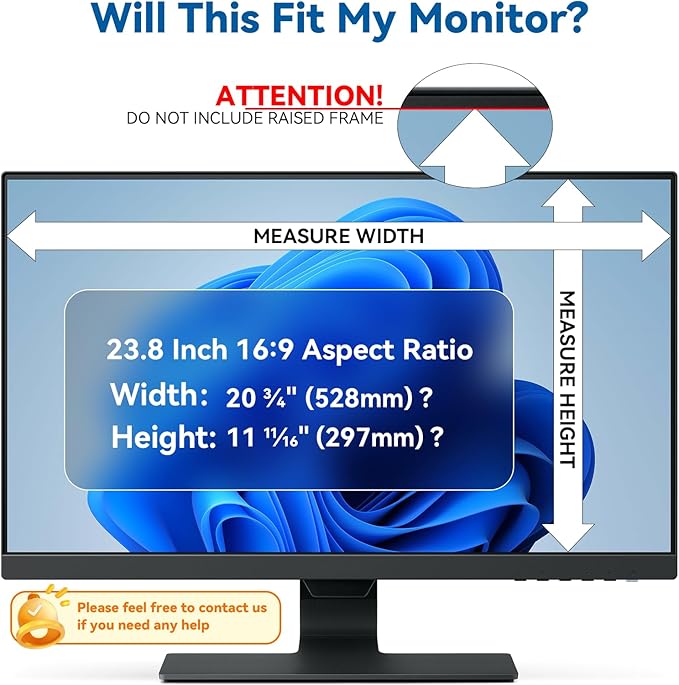 [2-Pack] Magnetic 23.8 Inch Computer Privacy Screen Protector for 16:9 Monitor, Removable 23.8in Private Filter for Anti Glare Block Blue Light, Screen Cover Shield Office Shade for Desktop TV Monitor