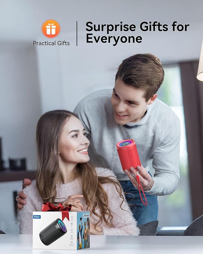 LENRUE Small Portable Bluetooth Speaker with Lights, TWS Stereo Surround Sound, Type C Powered, Bluetooth 5.3, AUX TF Card Input, Wireless for Outdoor Home, Coolest Gifts
