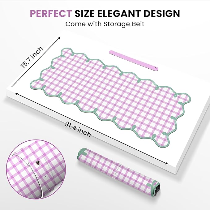 Leather Desk Pad, Desk Mat Mouse Pad, Non-Slip Mousepad Waterproof PU Table Blotter for Computer Laptop Extra Large Keyboard Mat for Women Girl Office Home Dorm, Green Scalloped +Hot Pink Checkered