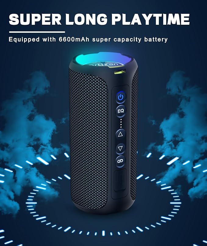 Ortizan Portable Bluetooth Speaker (2nd Gen), 40W powerful sound and deep bass, IPX7 waterproof, 30 hours of playtime, TWS for 2 speakers pairing for home, outdoor and travel - Electronics gift, Black