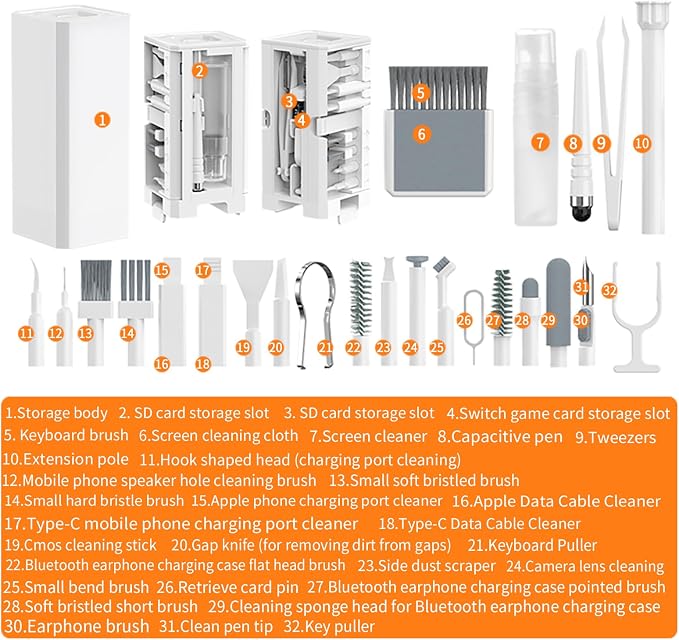Phone Cleaning Kit Laptop Cleaner,Keyboard Cleaning Kit for Computer PC MacBook,32-in-1 Multi-Functional Electronics Cleaning Brush Tool for AirPod iPad iPhone Pro TV Screen Earbuds Camera Monitor - Image 5