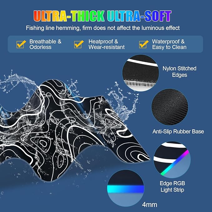 Mouse Pad with Foldable Phone Holder, Wireless Charging Desk Mat, RGB Gaming Mousepad Large Desk Pad with Non-Slip Base, Waterproof Keyboard Pad, Classic Black (XXL Stand Topographic)