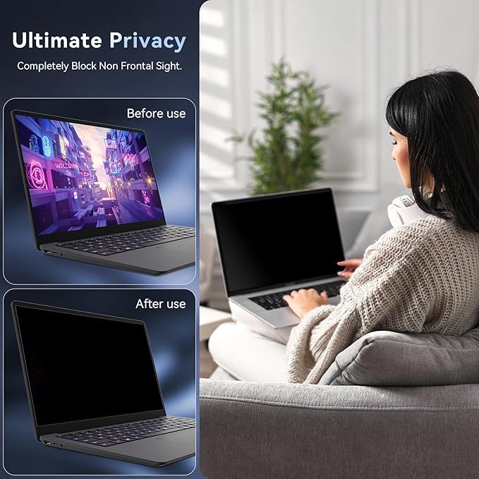 15.6 Inch Laptop Privacy Screen Compatible with HP/Dell/Acer/Samsung/Asus/Lenovo/Toshiba,16:10 Aspect Removable Anti Glare Blue Light Filter Protector, 15.6in Laptop Privacy Screen Shield