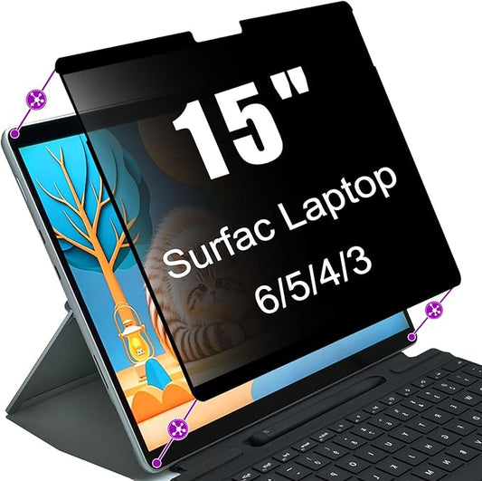 Privacy Screen Protector for Microsoft Surface Laptop 6/5/4/3-15 Inch - Anti-Spy Filter with Blue Light Blocking - Removable, Reusable, Bubble-Free Installation