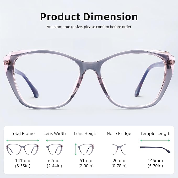 DOERAYM Blue Light Glasses for Woman with Square Decoration,Reading Glasses for office & computer games