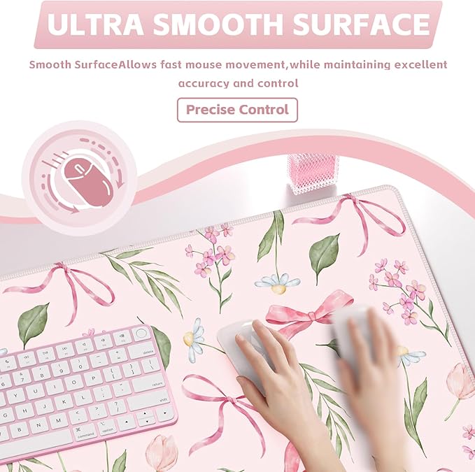 Baziabbo Pink Desk Mat,XXL Extended Big Mouse Pad,Gaming Mousepad with Stitched Edge,Non-Slip Rubber Base Keyboard Desk Pad for Home Office Study Game