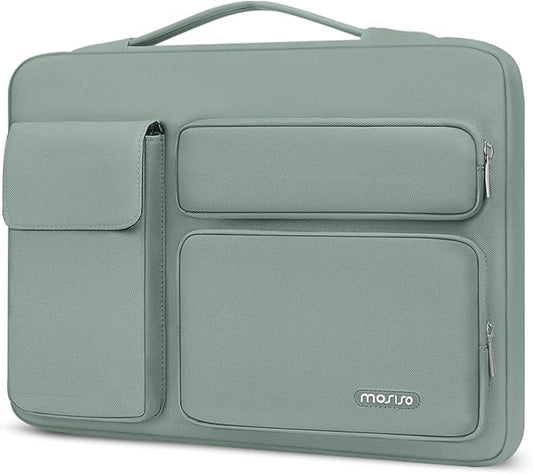 MOSISO 360 Protective Laptop Case 14 inch, Laptop Sleeve Compatible with HP Lenovo Dell ASUS Acer, HP Stream,Dell Latitude, Lenovo IdeaPad, Side Open Bag with 2 Raised&1 Flapover Pockets,Antique Green
