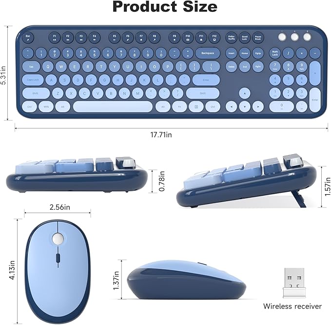 Wireless Keyboard and Mouse Combo, Typewriter Full Size Keyboard with Number Pad, Ergonomic Design for Windows PC Computer Laptop Desktop, Home and Office Use -Blue