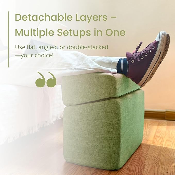 Avocado Adjustable Foot Rest for Under Desk at Work – Ergonomic Linen Memory Foam Footrest Pillow with Breathable Washable Cover, DIY Height Adjustment for Office Chair, Gaming, Home & Travel Use
