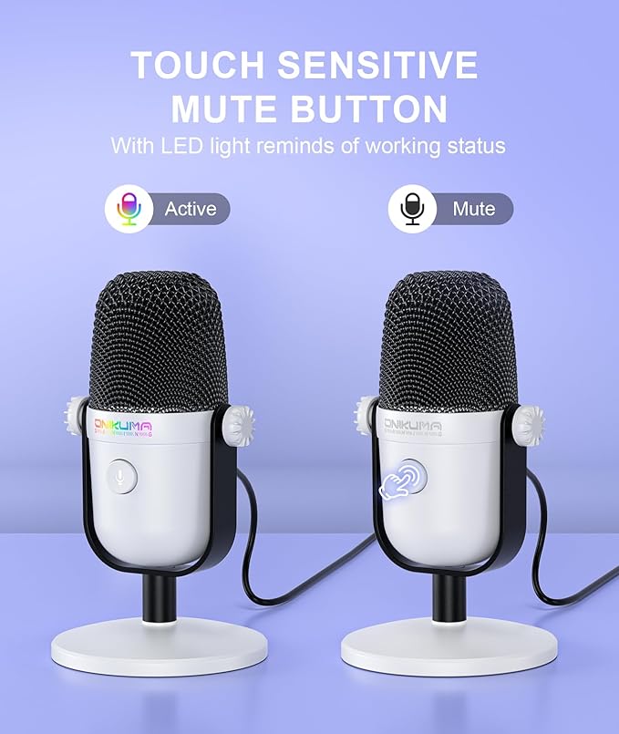 Gaming Microphone with Noise Cancellation & Mute Button, USB Condenser Mic for Streaming/Recording, Ultra-Compact Design, Compatible with PC/Mac/PS4/PS5, Podcast/YouTube/Twitch/Discord (White)