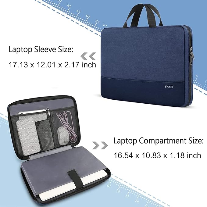 Ytonet 17 17.3 Inch Laptop Sleeve Case, Water Resistant Laptop Carrying Case with Handle, Compatible with MacBook HP Dell Lenovo Surface Asus Acer Notebooks, Gifts for Men Women Mom, Dark Blue