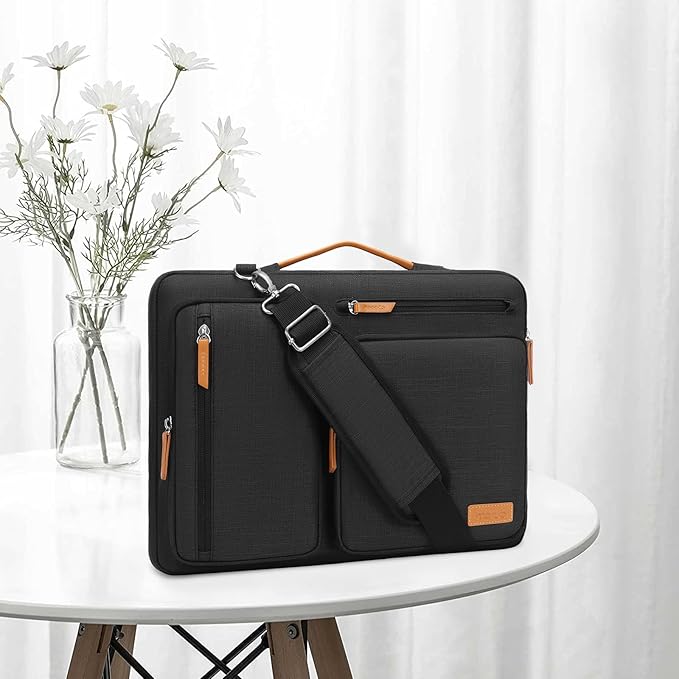 MOSISO 360 Protective Laptop Shoulder Bag,15 inch Computer Bag Compatible with MacBook Air 15 inch M5 M4 M3 M2/Pro 15, Dell XPS Plus,Side Open Messenger Bag with 4 Zipper Pockets&Handle, Black