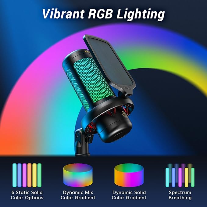 TONOR Gaming Microphone Set with Boom Arm, Vocal Condenser Microphone for PC with Stand, USB Mic with controllable RGB Light, One Tap Mute, Volume Control, for Discord, Twitch Streaming, TC310+