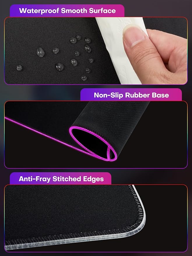 2-in-1 RGB Gaming Mouse Pad with Wireless Charging, 31.5"x15.8" Large, 24 Light Effects, Non-Slip Base, Waterproof Ultra-Smooth Surface, No Adapter