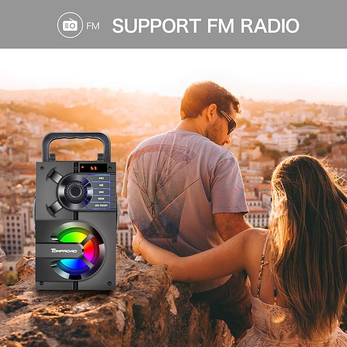 Bluetooth Speaker, Portable Bluetooth Speakers with Subwoofer Wireless Stereo Sound Rich Bass Outdoor Party Speakers Support Remote Control FM Radio LED Lights