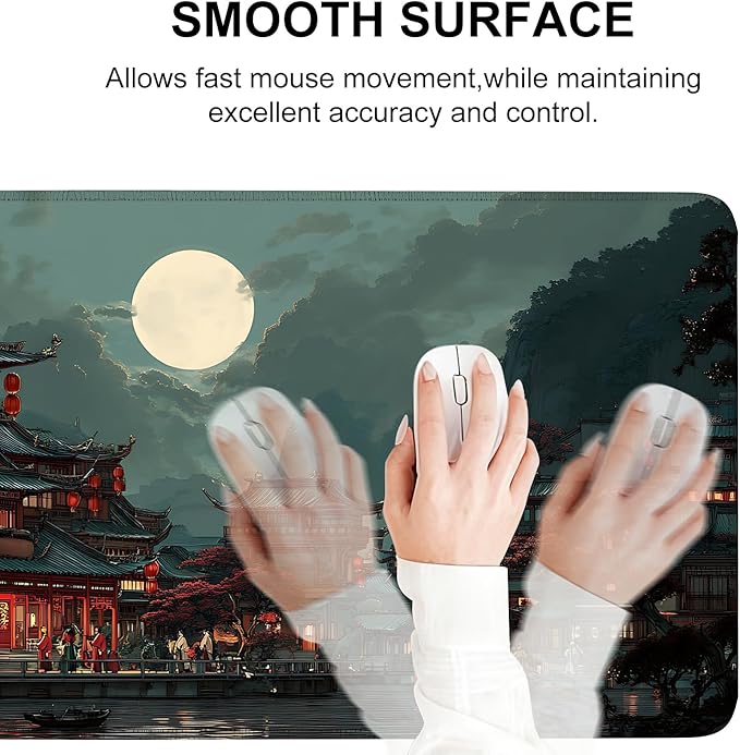 Mouse Pad, Large Anti-Slip with Stitched Edges Desk Mat Desktop Laptop Computer Desk Keyboard Mat,Table Protector Blotter Mat (Moon, 35.4" x 15.7")