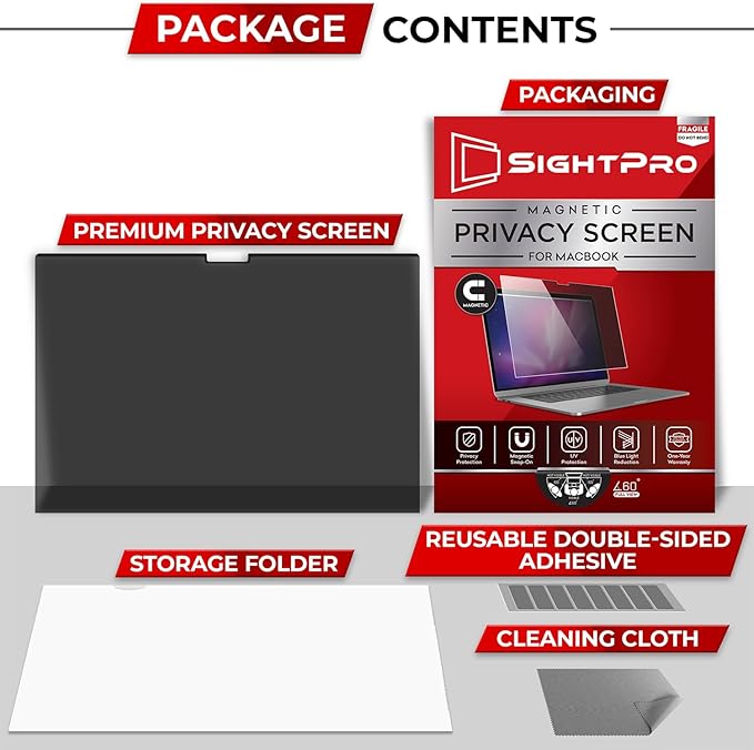 SightPro Magnetic Privacy Screen for MacBook Pro 16 Inch (2021-2026, M1, M2, M3, M4, M5, Pro, Max) Patented Removable Laptop Privacy Filter Shield and Protector