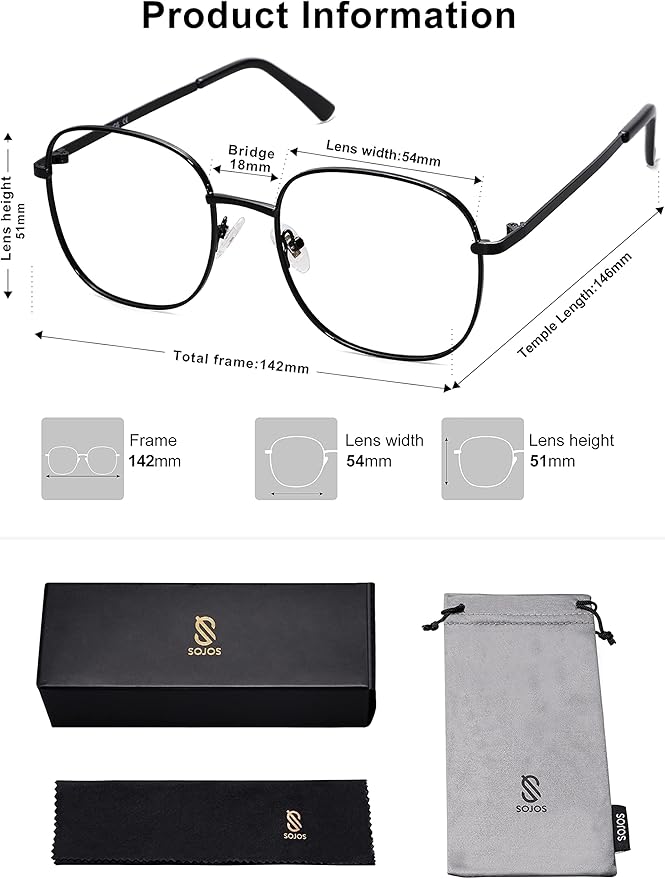 SOJOS Classic Square Blue Light Blocking Glasses for Women Men Stylish Computer Glasses SJ1137