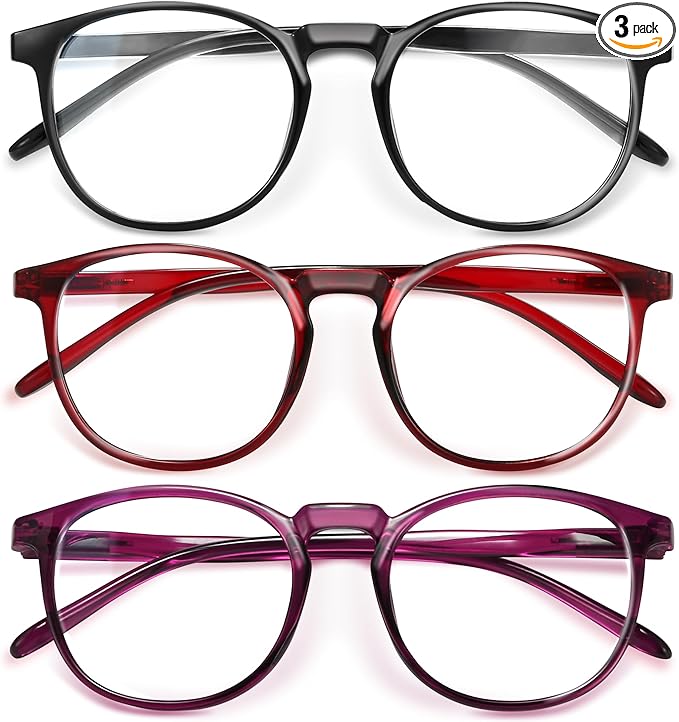 IBOANN Chic & Comfy Blue Light Glasses for Women - 3-Pack Round Frames, Screen-Ready Style with UV Protection Coating