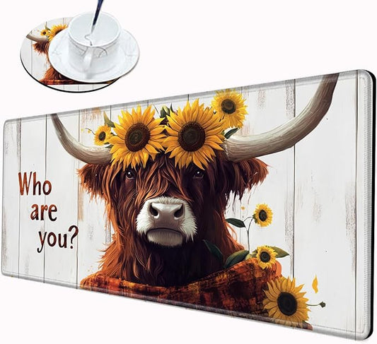 XL Mouse Pad Gaming Desk Mat for Desktop Extended Mousepad Sunflower Cow Desk Pad 24x12 Computer Mat Large Mouse Pads for Wireless Mouse Office Laptop Accessories Gift