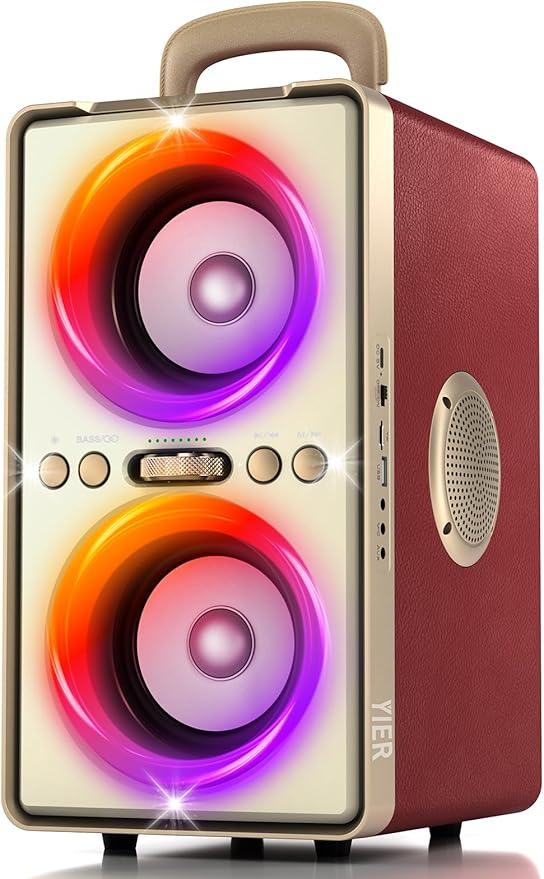 Bluetooth Speaker, 240W Peak Loud Party Speaker with Big Bass, 20H Playtime, TWS, BT5.3, Large Portable Wireless Boom Box with LED Light for Outdoor Backyard Beach Home (Leather Red)