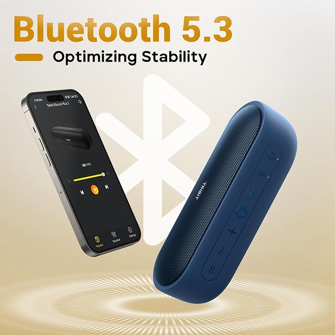 Tribit Portable Bluetooth Speaker XSound Plus 2, Wireless Speaker 30W with XBass, IPX7 Waterproof, 24-Hour Playtime, Stereo Sound, Built-in Mic, Bluetooth 5.3 for Party, Car, Travel(Blue)