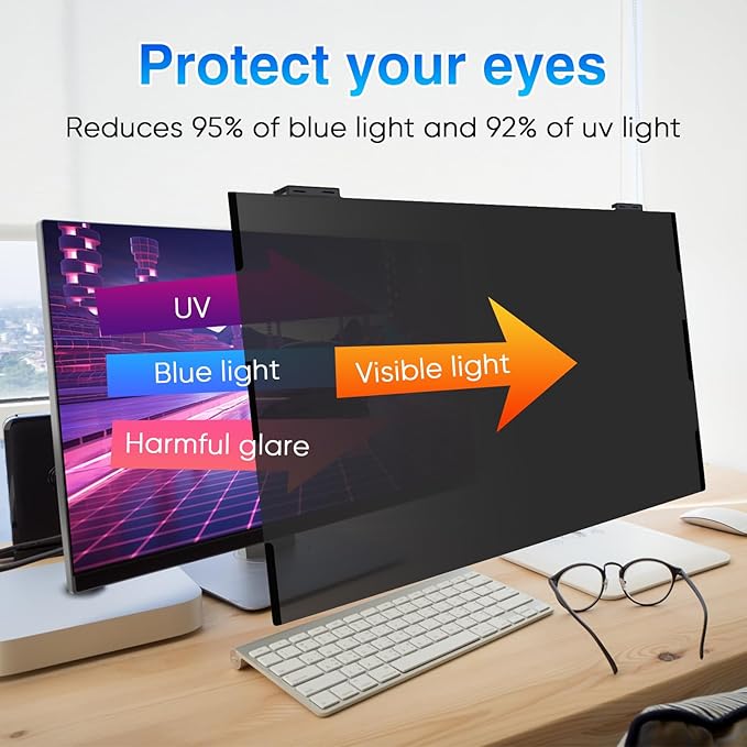 2 Pack 23.8 Inch Magnetic Computer Privacy Screen Filter for Monitor 16:9 Aspect Ratio, Removable Hanging Privacy Screen Shield, Anti Blue Light Filter, Anti-Glare Protector