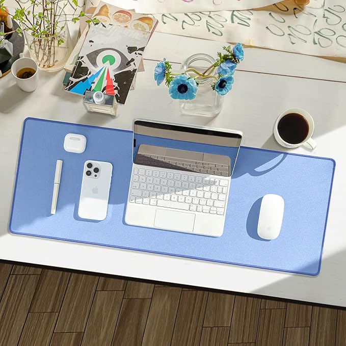 Waterproof Large Gaming Mouse Pad with Durable Stitched Edges, Non-Slip Rubber Base, Grainy Jacquard Mouse Mat Desk Pad for Home Office Gaming, 27.6"x11.8"x0.12", Matte Blue