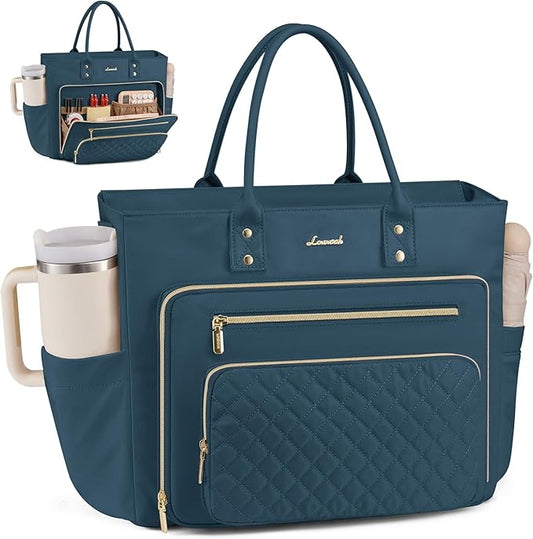 LOVEVOOK Teacher Tote Bag for Women Work, Laptop Bag With Large Cup Holder, Nurse Bags Professional Computer Briefcase, Business Large Purses Handbag, Diaper Bag Mother Gift, 15.6 Inch Dark Teal
