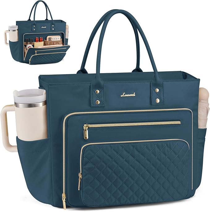 LOVEVOOK Laptop Tote Bag for Women, Teacher Work Bags With Laptop Compartment, Computer Laptop Bag With Large Cup Holder, Professional Briefcase Business Large Handbag Gifts, 17 Inch Dark Teal