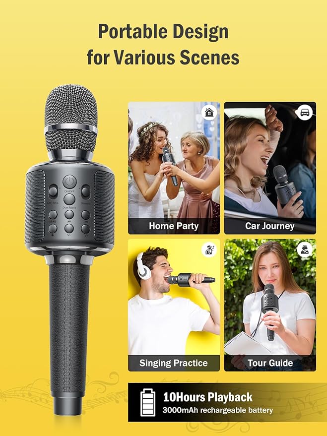 Wireless Bluetooth Karaoke Microphone, Built-in Loud Speaker for 10H Playback, Add Reverb/Duet Mode/Earbuds Monitoring, Portable Karaoke Machine for Entertainment & Singing Practice (Black&Red)