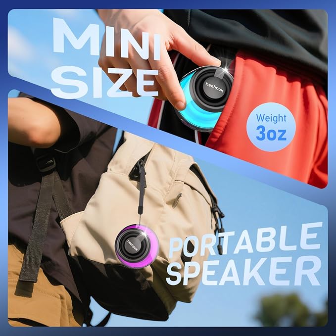 Mini Bluetooth Speaker, Teen Gift Ideas, Loudspeaker with Bass Diaphragm, 5W Internal-Magnet Speaker, 7H Playtime,TWS, RGB Light, TF Card Slot