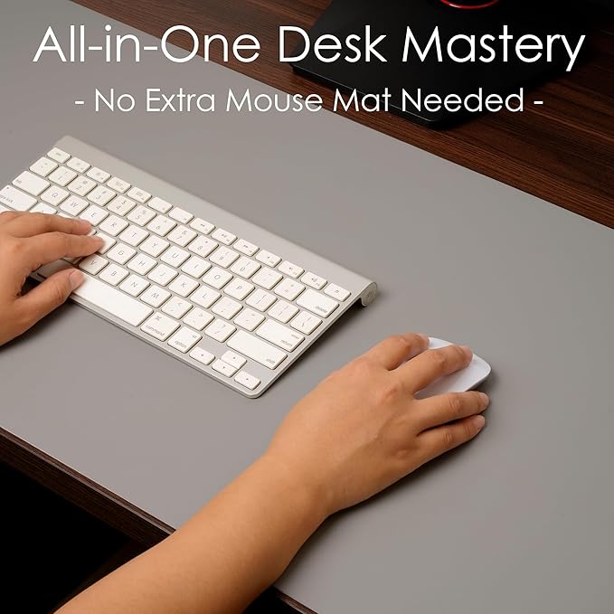 WAYBER Leather Desk Pad Protector, Waterproof Mouse Pad, PU Desk Mat, Office Desk Cover, Desk Writing Mat for Office/Home/Work/Cubicle (Gray/Silver) 23.6x13.7in