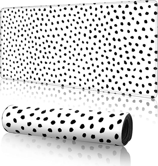 Polka Dot White Large Desk Mat Desk Pad,Extended Large Mouse Pad Cute Mouse Pads For Desk Accessories,31.5 x 11.8Inch Long Computer Keyboard MousePad Mouse Mat with 3mm Non-Slip Base and Stitched Edge