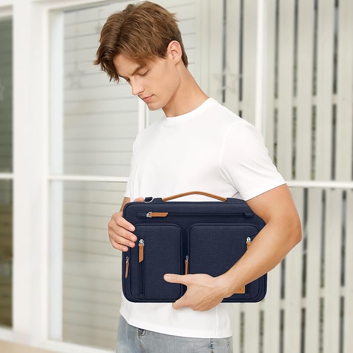 MOSISO 360 Protective Laptop Shoulder Bag, Computer Bags, Side Open Messenger Bag with 5 Accessory Pockets & Belt