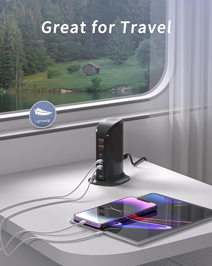 USB C Charging Station for Multiple Devices,55W Multiport USB Tower Charger,5 Port USB C Wall Charger Block for iPhone,iPad,Samsung (Black)