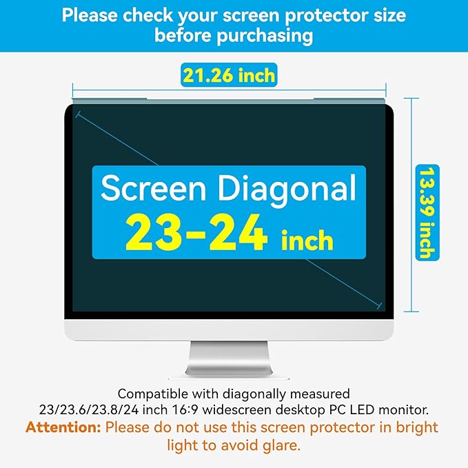 MOSISO 23-24 inch Computer Blue Light Blocking Screen Protector Anti-UV Eye Protection Filter Film Panel for Diagonal 23,23.6,23.8,24 inch 16:9 Widescreen Desktop PC LED Monitor(21.26x13.39 inch/LxW)