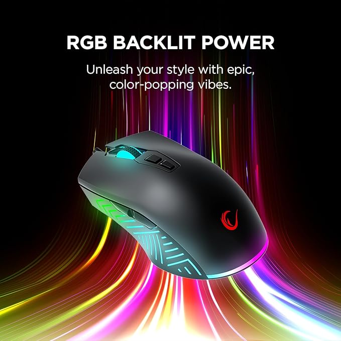 Rampage Spear V2 Black Wired Gaming Mouse with RGB Lighting ?€? 12800 DPI, 7 Programmable Buttons, Lightweight Ergonomic Gaming Mouse for PC/Mac/Laptop Gamers