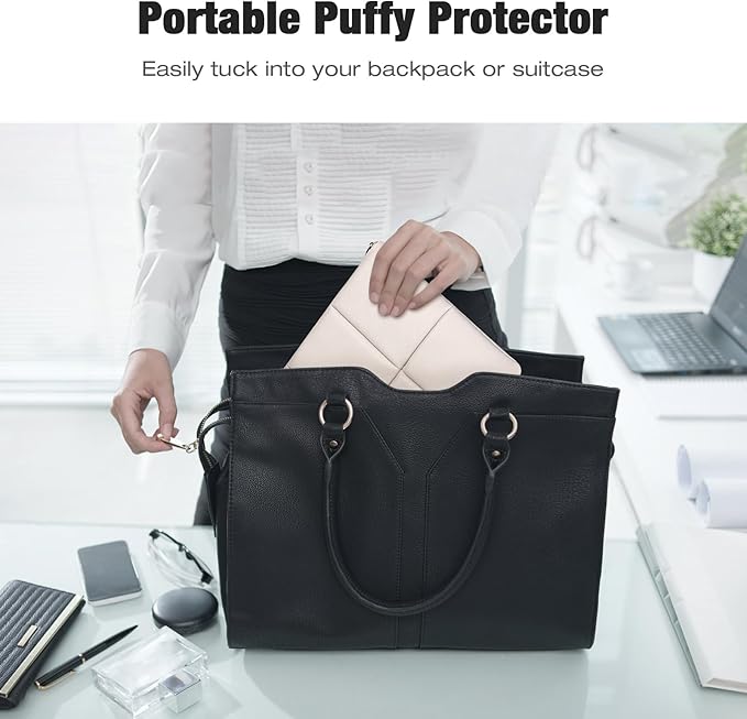 MoKo 9-11 Inch Puffy Tablet Sleeve Bag Fit with New 11-inch iPad Pro M4/iPad Air M2, iPad 10th Gen 10.9, iPad Pro 11, iPad Air 4/5th Gen 10.9, Built-in Elastic Band, PU Leather Carrying Case, White