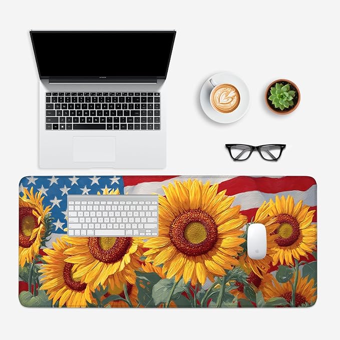 Mouse Pad, Large Anti-Slip with Stitched Edges Desk Mat Desktop Laptop Computer Desk Keyboard Mat,Table Protector Blotter Mat (Sunflower, 35.4" x 15.7")