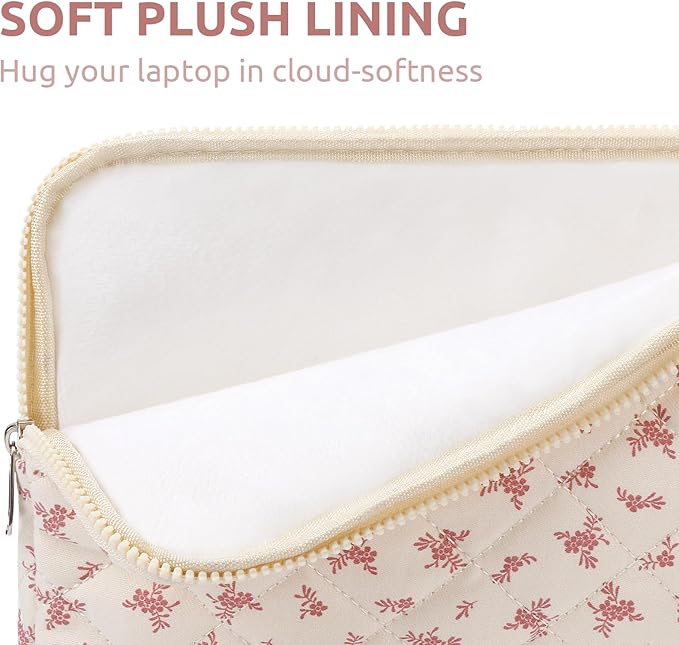 Puffy Laptop Sleeve 15-15.6 Inch Cute Quilted Laptop Protective Case Padded Floral Computer Sleeve for MacBook (A-Pink, 15 Inch)