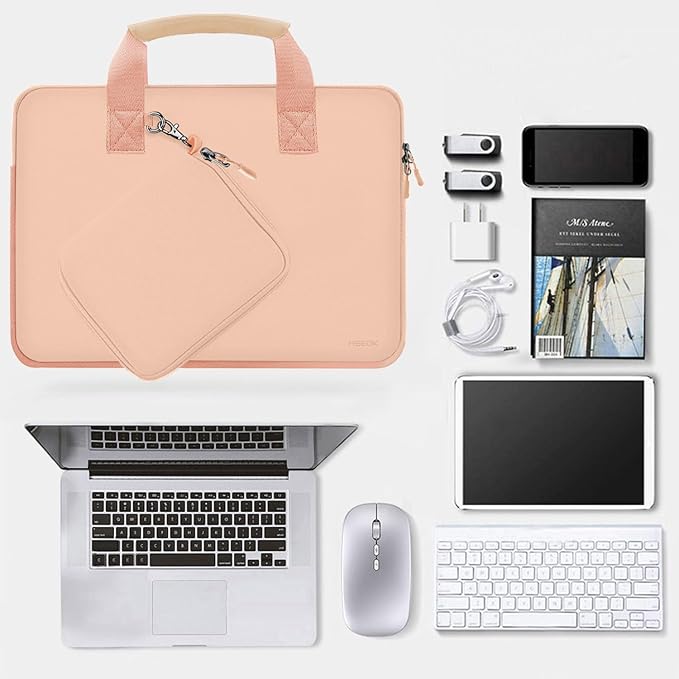 Hseok Laptop Sleeve 14 inch Case with Small Case, Compatible with MacBook Neo 14, MacBook Pro 14 M5/M4/M3/M2/M1, XPS 14 and Most 14 inch Notebooks, Neoprene Computer Handbag,Orange pink