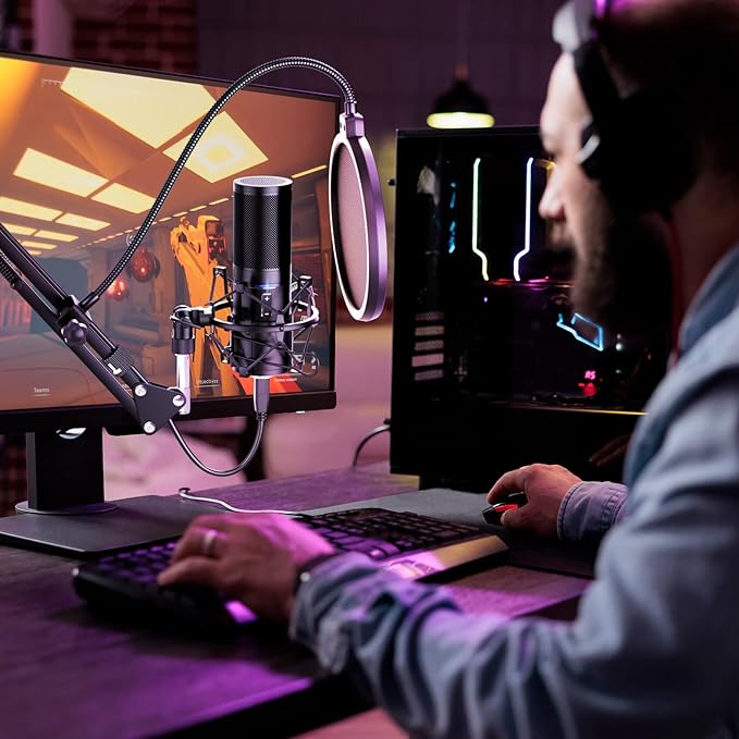 TONOR USB Podcast Microphone, Gaming PC Studio Streaming Mic Kit for Gamer, Recording Condenser Equipment Cardioid Microfono for Singing, YouTube, 200 cm/78inch Cable, with Adjustable Arm Stand, Q9