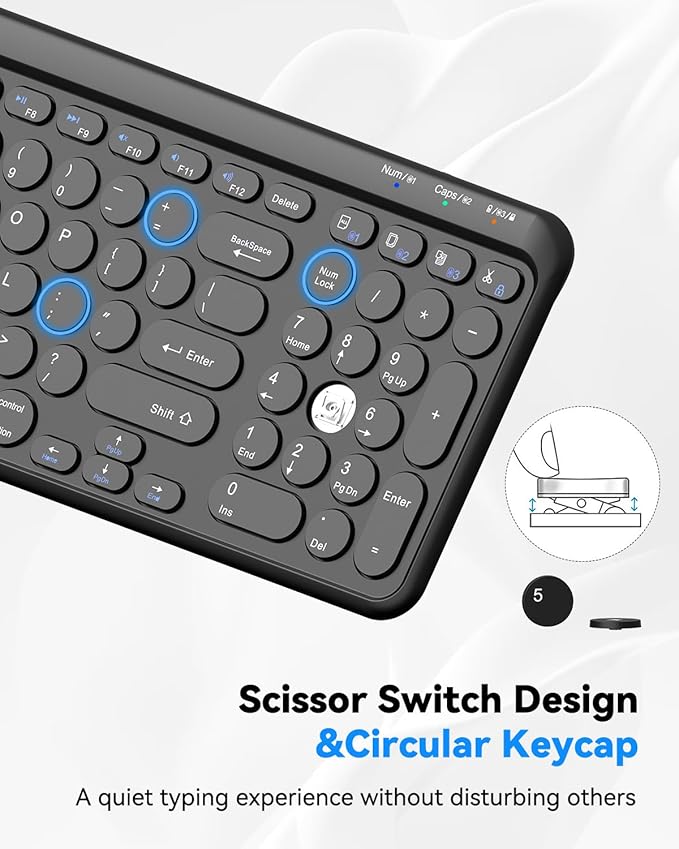 TECKNET Wireless Keyboard Bluetooth & 2.4G USB, Up to 4-Device Connection, USB C Rechargeable Battery, Quiet Typing, Compact Layout, 7° Ergonomic Tilt, Compatible with Windows/Android/iOS, Deep Back