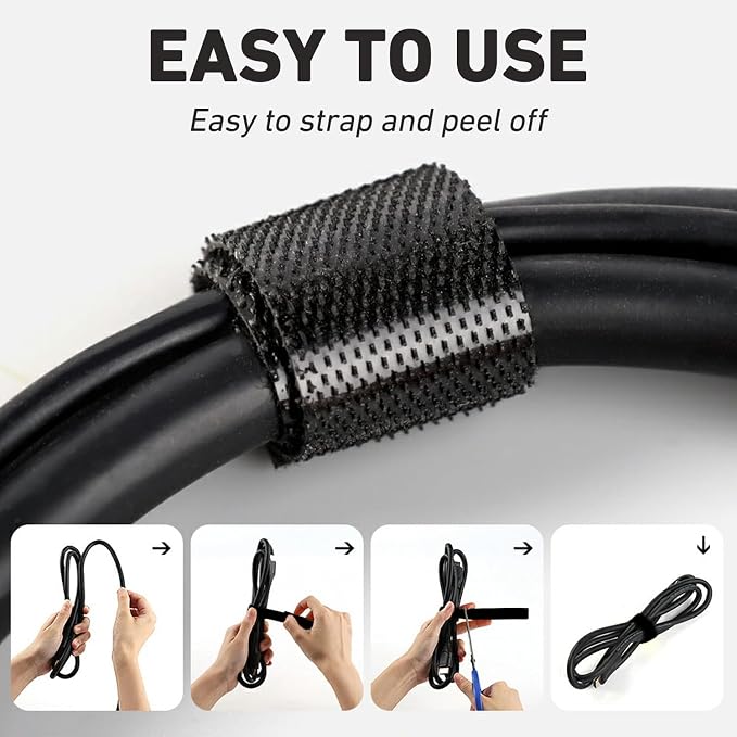 100ft x1/2 in Hook and Loop Roll, Hitotsu Reusable Fastening Tape Cable Ties, Self-Gripping Multi-Purpose Wrap Fasteners for Cord Manage,Home, Office, Electrical Cords, Data Center, Black - Image 6