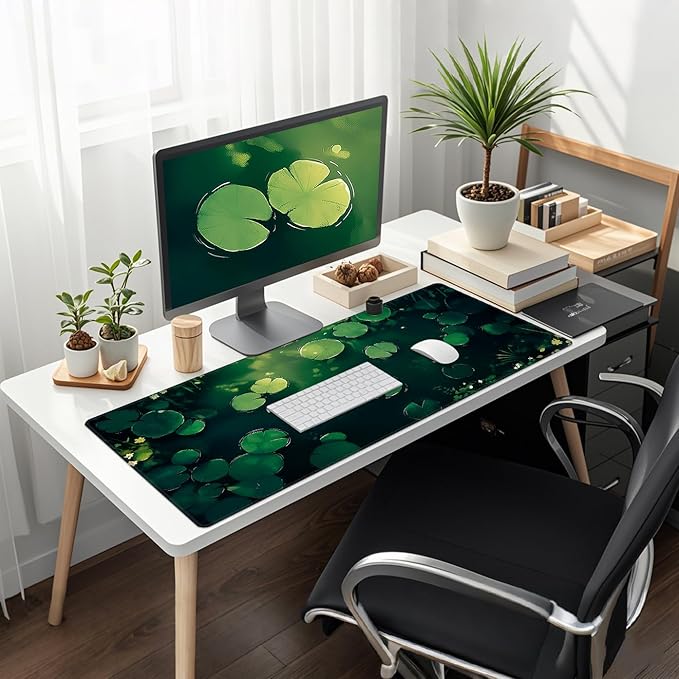 Baziabbo Green Desk Mat,XXL Extended Big Mouse Pad,Gaming Mousepad with Stitched Edge,Non-Slip Rubber Base Keyboard Desk Pad for Home Office Study Game